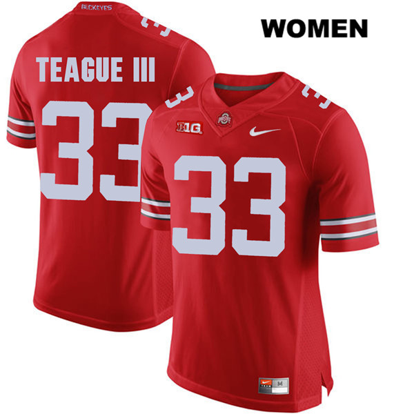 Ohio State Buckeyes Women's Master Teague #33 Red Authentic Nike College NCAA Stitched Football Jersey FW19D74AB